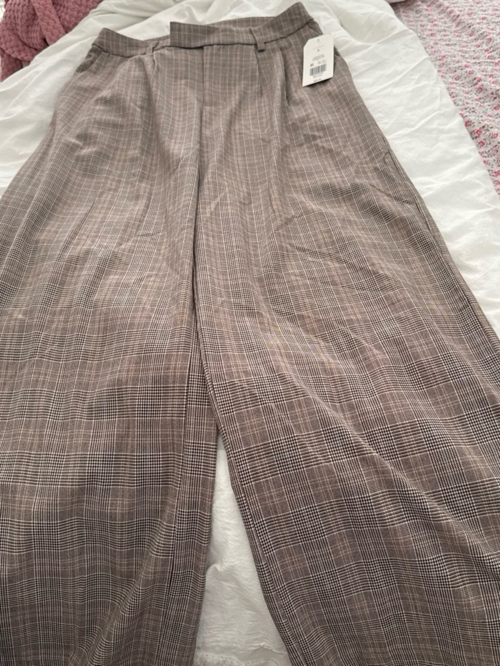 Wonderly Brown Plaid Wide-Leg Trousers